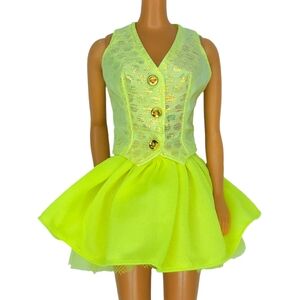 Barbie '94 Cut & Style Vest Mini Skirt Set Neon Yellow Shimmer Vtg Mattel #12644